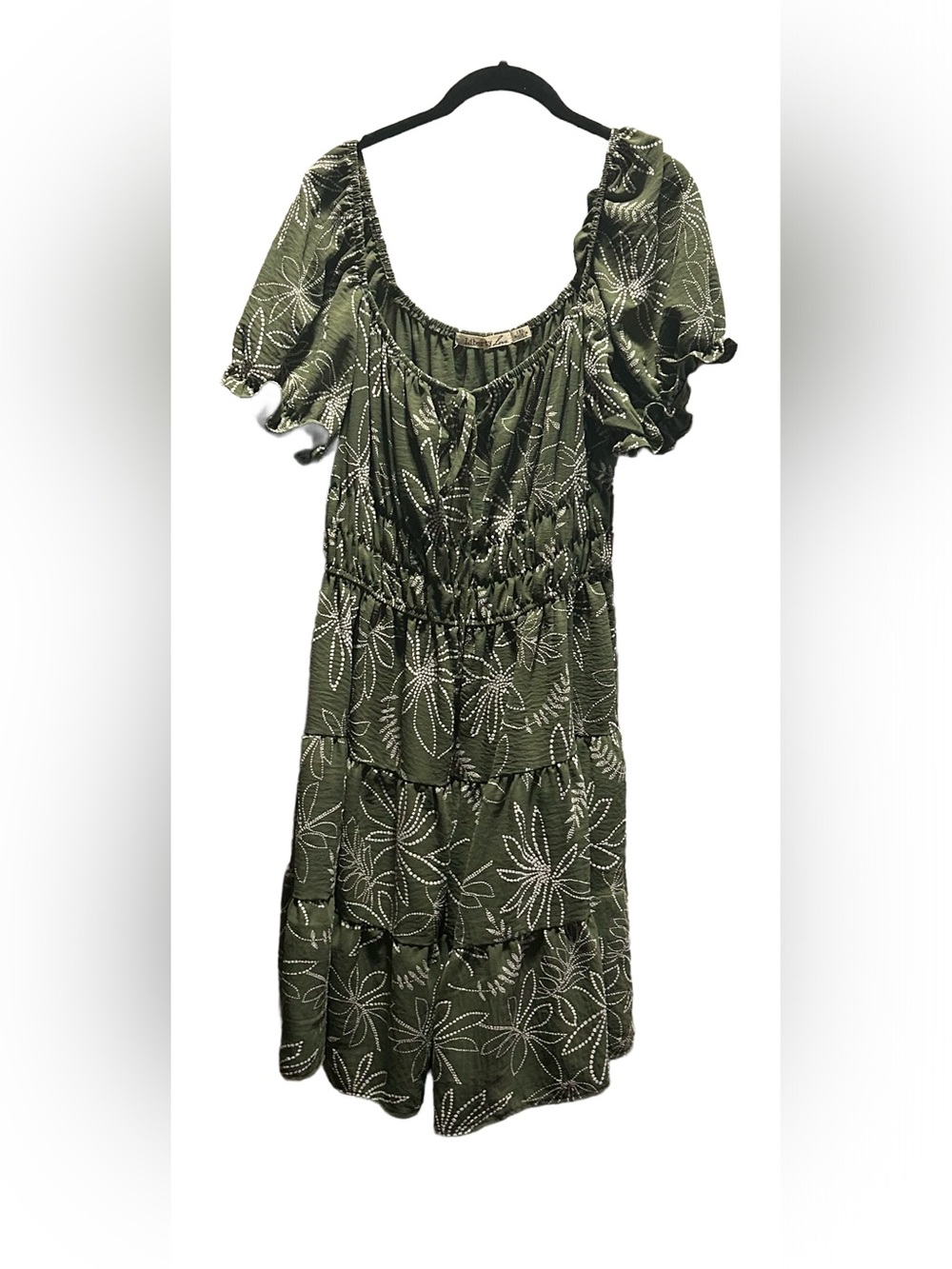 Liberty Love Olive Green Floral Peasant Dress
